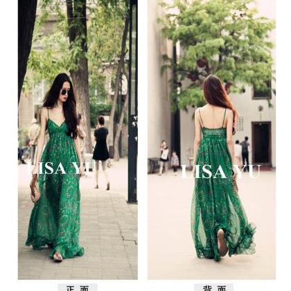 Summer Green Sexy Braces Dress Elegant Sweet..