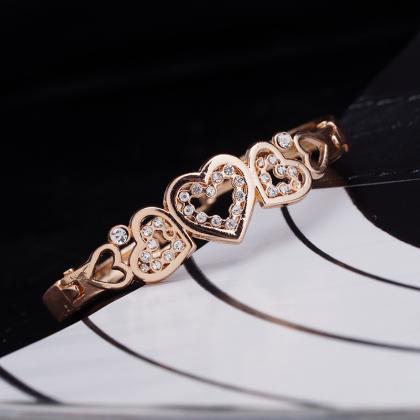 Jewelry Cute Rose Gold Five Hollow Heart Carve..