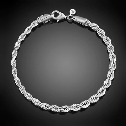 Silver Plated Women Twisted Rope Solid Bangle..