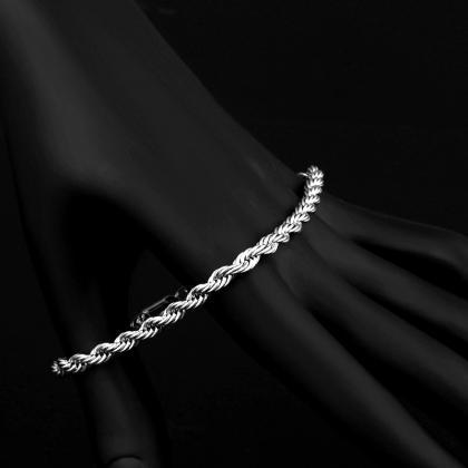 Silver Plated Women Twisted Rope Solid Bangle..