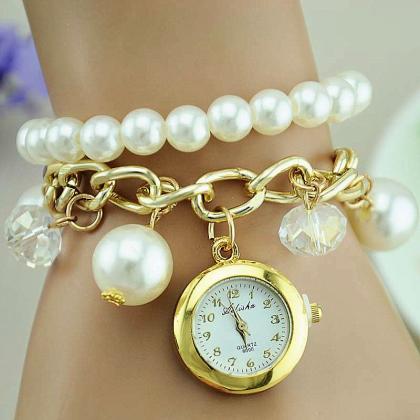 Pearl Rhinestone Bracelet Wrist Watch