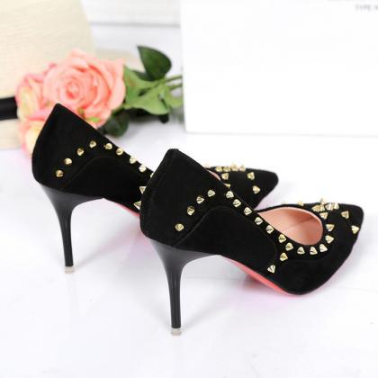 Sexy Thin Heel Fashion Rivet Pointed Women Shoes..