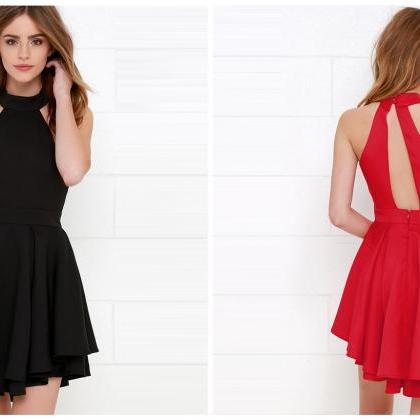 Summer Fashion Sexy Backless Dress Halter Neck Red..