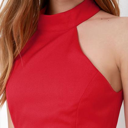 Summer Fashion Sexy Backless Dress Halter Neck Red..