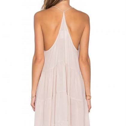 Sexy Strap Dress Deep V-neck Backless Summer Dress..