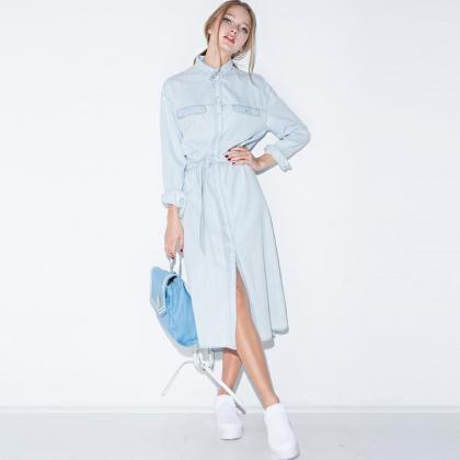 Spring And Summer Shirt Dress Classic Distressed..