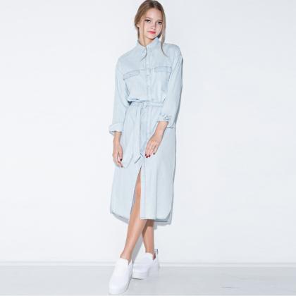 Spring And Summer Shirt Dress Classic Distressed..