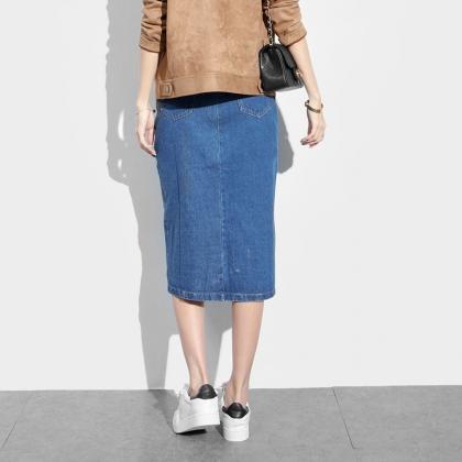 Denim Button Down Tapered Midi Skirt