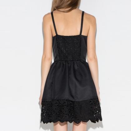 Spring And Summer Sexy Backless Strap Dress Black..