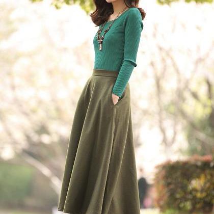 Winter Wool Skirt Army Green Maxi Women Skirt Plus..