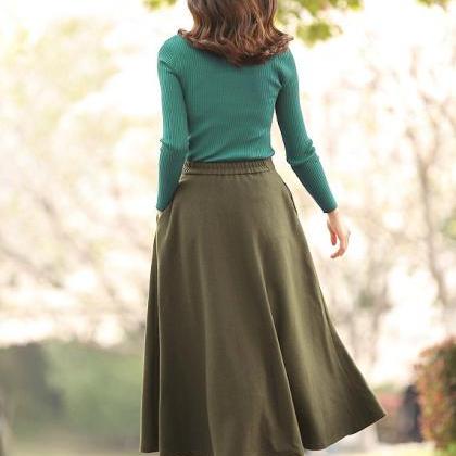 Winter Wool Skirt Army Green Maxi Women Skirt Plus..