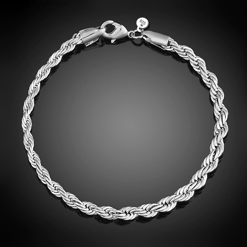 Silver Plated Women Twisted Rope Solid Bangle Bracelet Chain Wristband