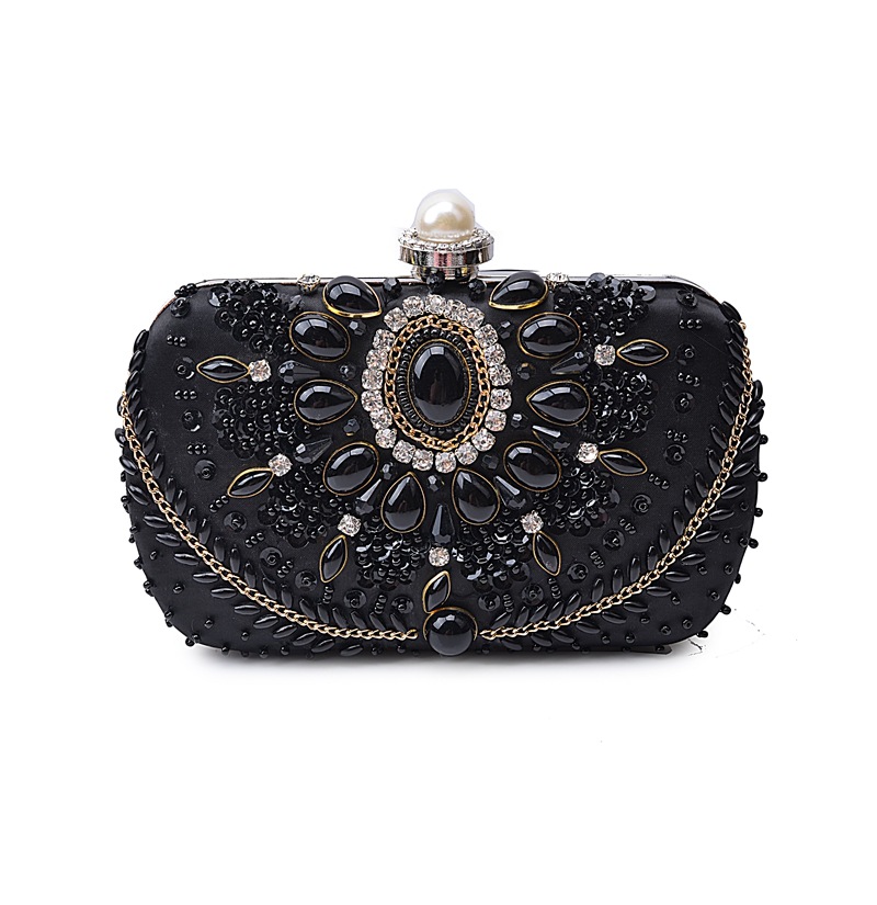 Beaded And Diamond Adorned Minaudere With Detachable Link Chain Strap