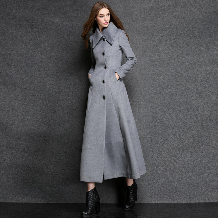2015 European Fashion Autumn Winter Women Coat Trench Coat Slim Slim Gray Woolen Coat Accept Custom