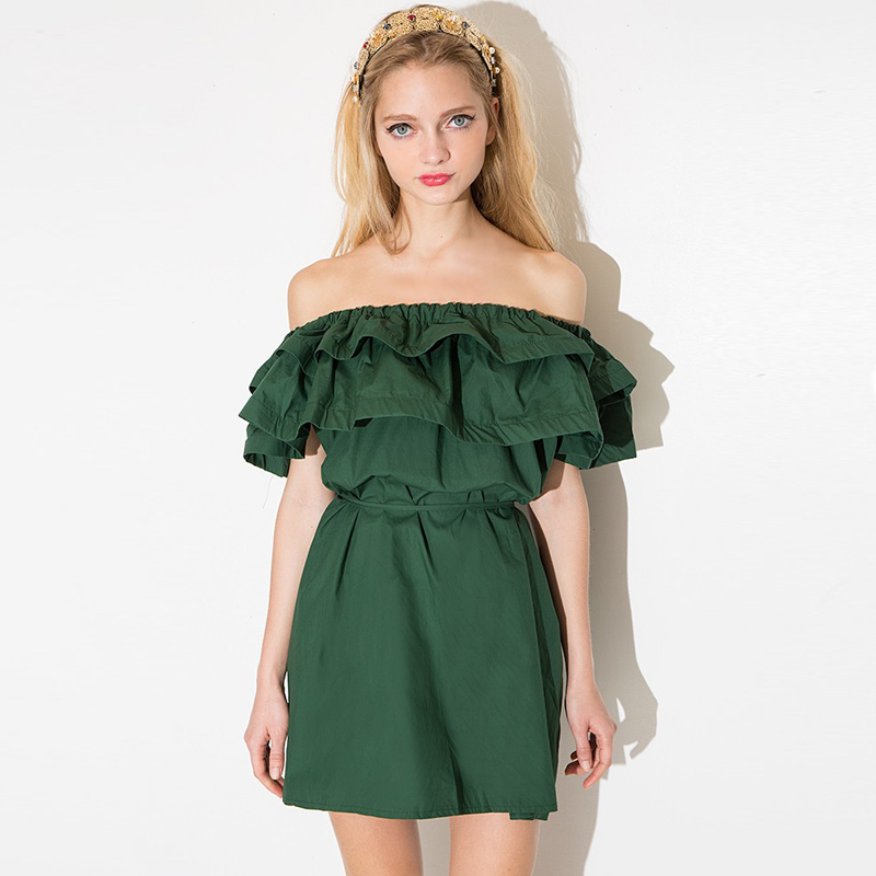 Summer Double Ruffled Strapless Dress Slash Neck Strappy Dress