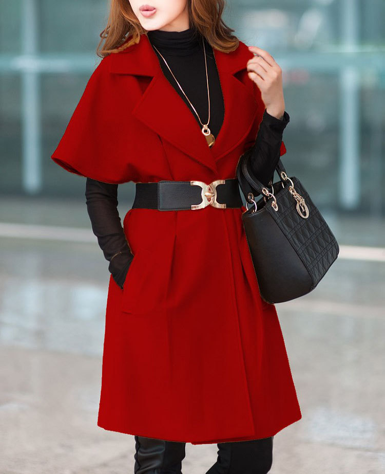 Red Long Dress Spring Wool Coat Fashion Womens Cape Coat Winter ...