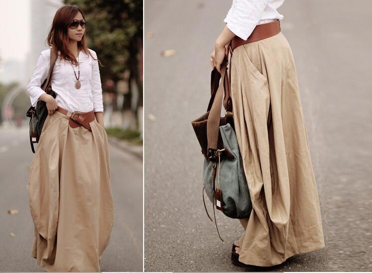 Cool Baggy Cotton Linen Summer Women Maxi Skirt on Luulla